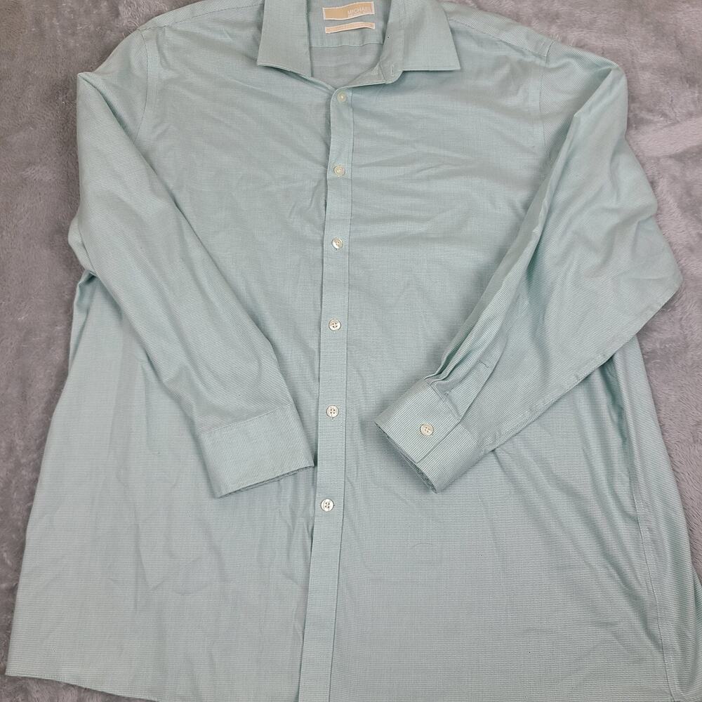 MICHAEL KORS Men's Regular Fit Dress Shirt 17 1/2 32/33 Green Purple Plaid